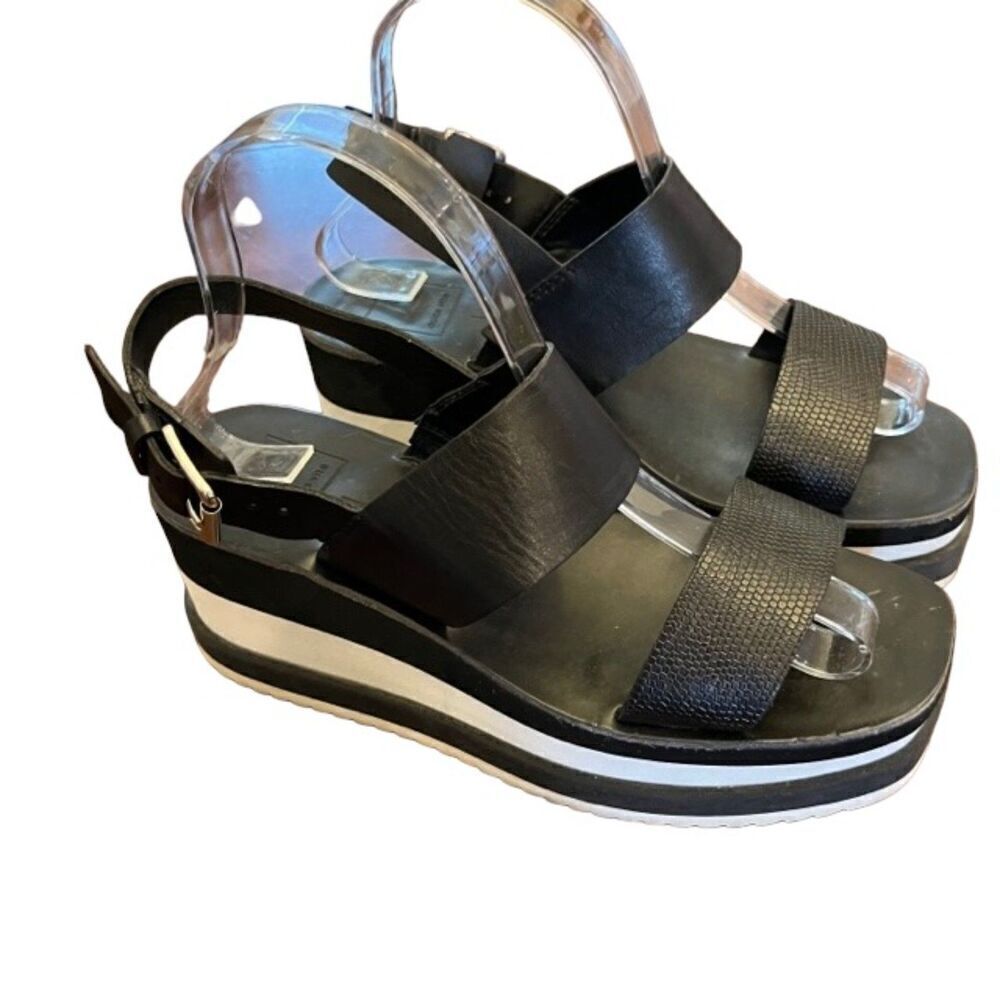 Dolce Vita Idrah Platform Sandals Embossed Leather Strappy Black Size 7.5